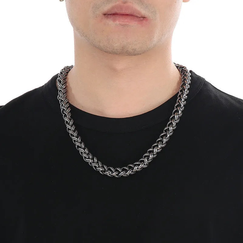 Men's antique silver keel chain necklace with geometric shape and large chain links