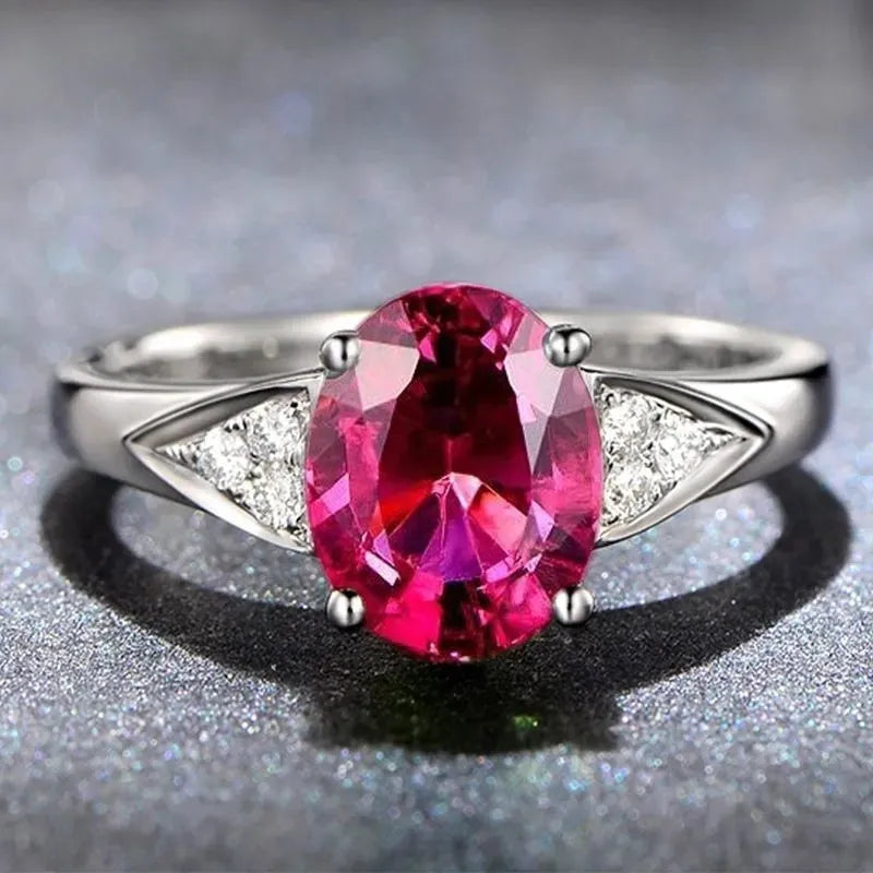 Women's court style zircon ring with natural stone inlay in heart, water drop, or bell pattern