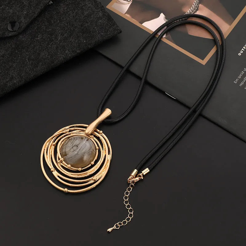 Gold geometric plaid pendant necklace with textured snakeskin chain adjustable from 51cm to 80cm