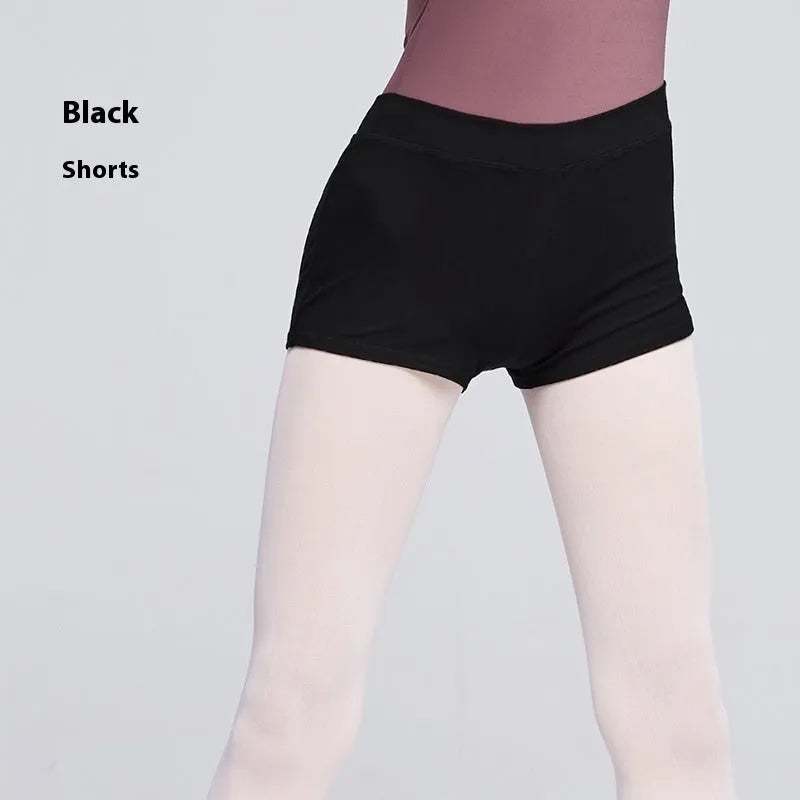 Black cotton ballet practice shorts for women's fitness and dance exercise