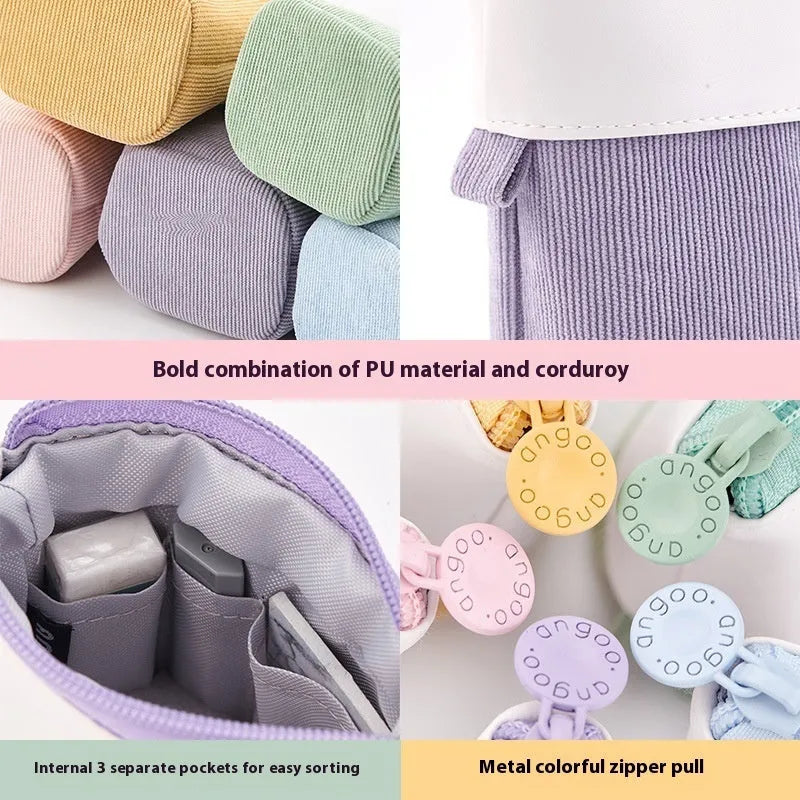 Corduroy telescopic stationery case with drop-down front panel in six colour options