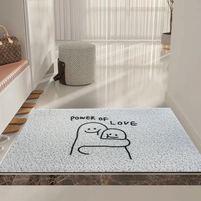 Square PVC floor mat with cartoon facial expression geometric pattern in Mr. Big Nose colour with anti-slip wire ring backing