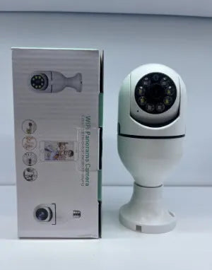 Wireless bulb security camera with compact 5cm by 12cm size and dual-band connectivity for indoor outdoor use