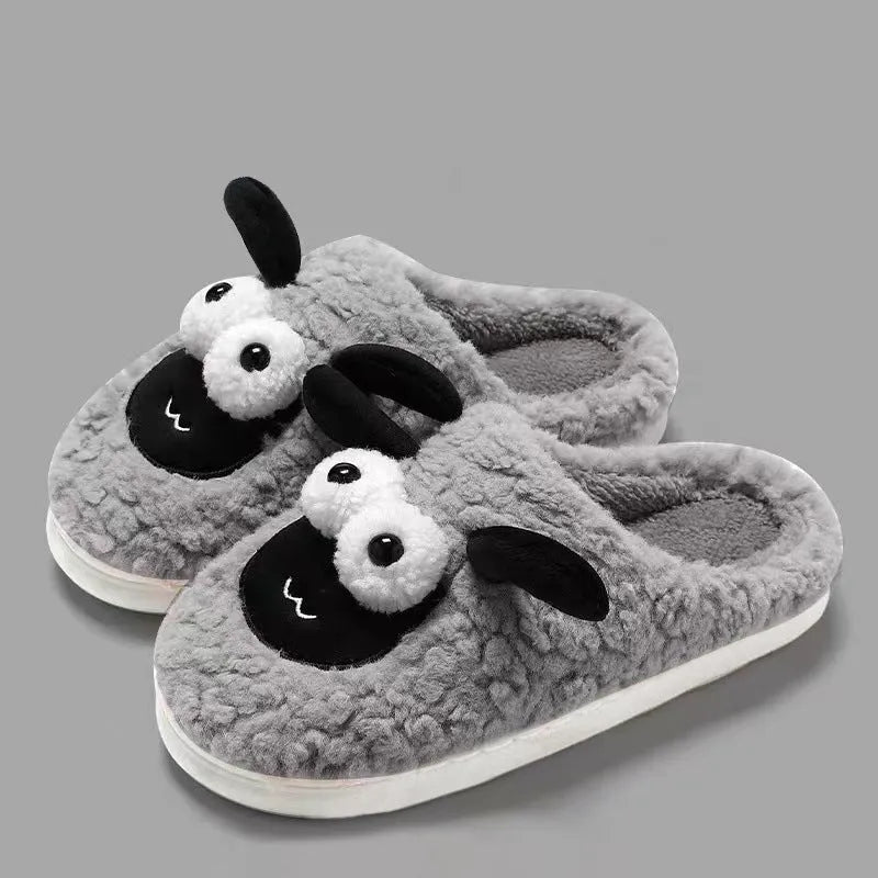 Brown lamb thermal cotton slip-on slippers with suede upper and PVC sole