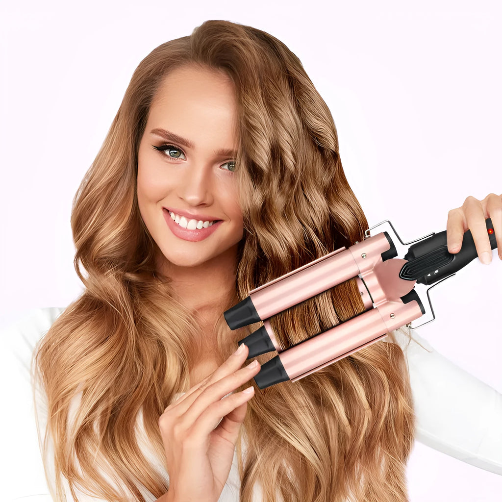 All-in-one three-tube water wave hair curler set with multiple interchangeable tubes on a white background