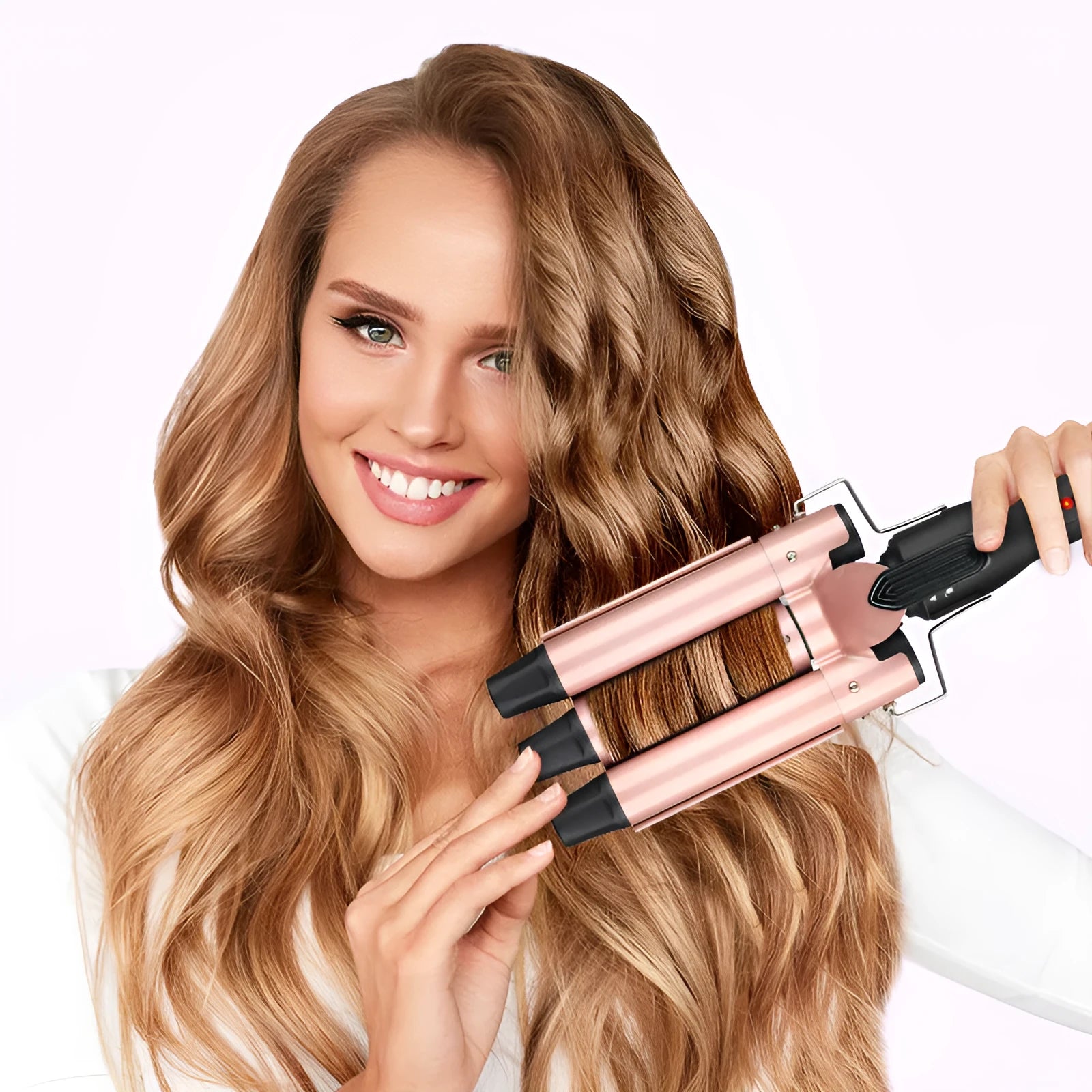 All-in-one three-tube water wave hair curler set with multiple interchangeable tubes on a white background