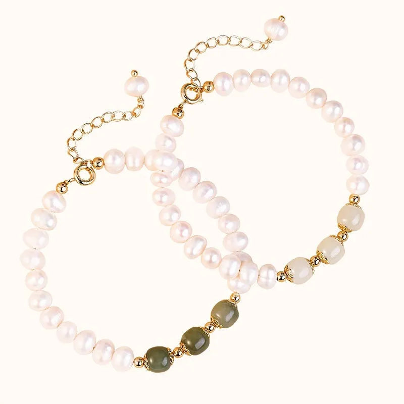 Natural freshwater pearl bracelet with diamond-shaped pearls in Hetian jade colour