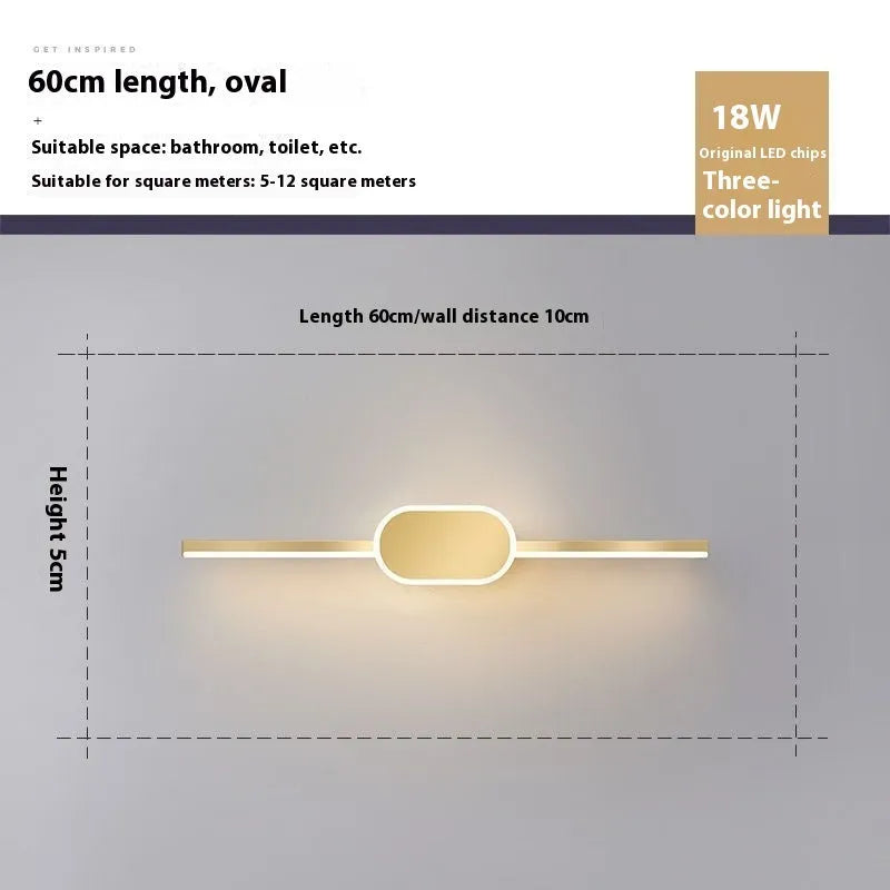 LED makeup light dressing lamp mounted on bathroom mirror front, gold finish, simple modern style