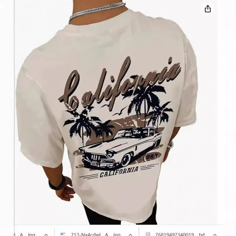 Printed men's street style short-sleeved sports t-shirt with digital pattern on polyester fabric