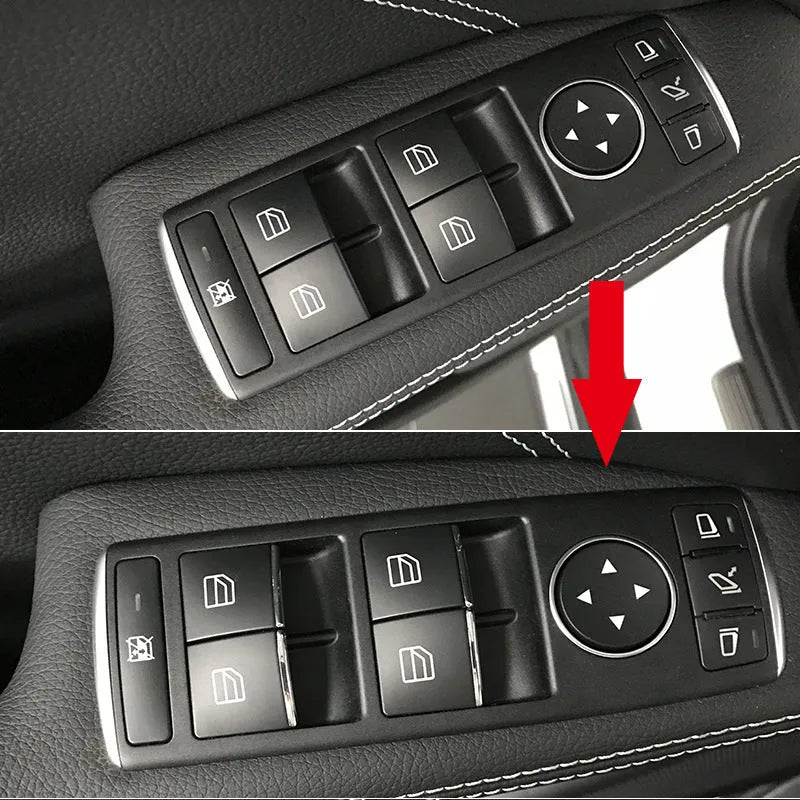 Black glitter decorative sticker for car window lift button on ABS plastic backing.