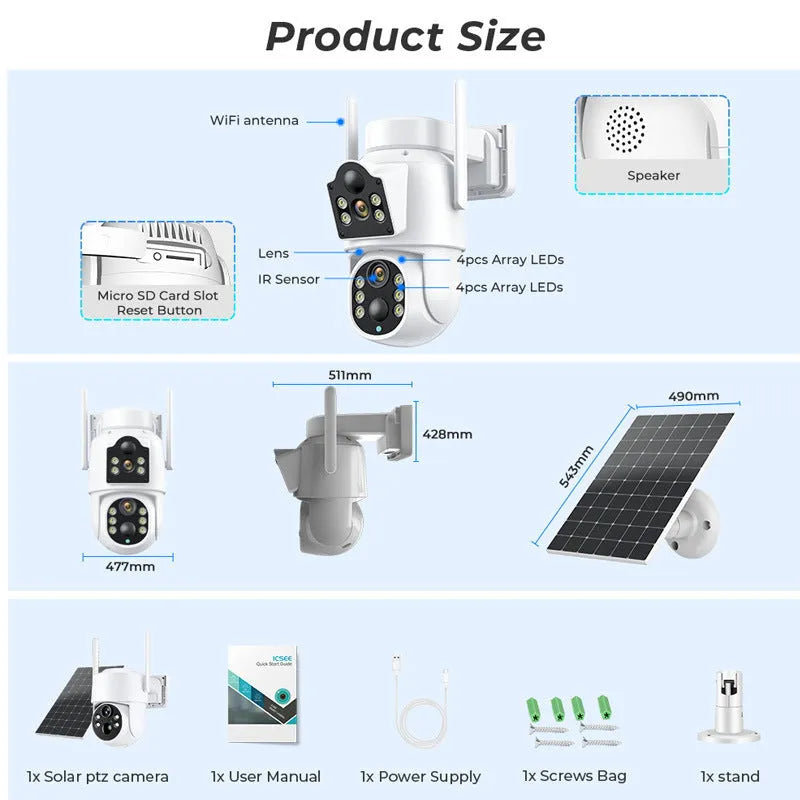 Outdoor solar wireless security camera with solar panel on white background
