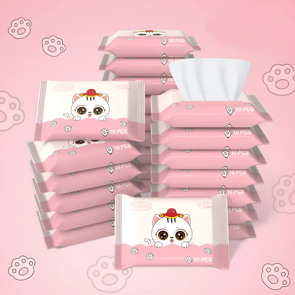Pack of 10 pet wipes for eye tear stain removal, non-woven fabric with fruit vitamin C