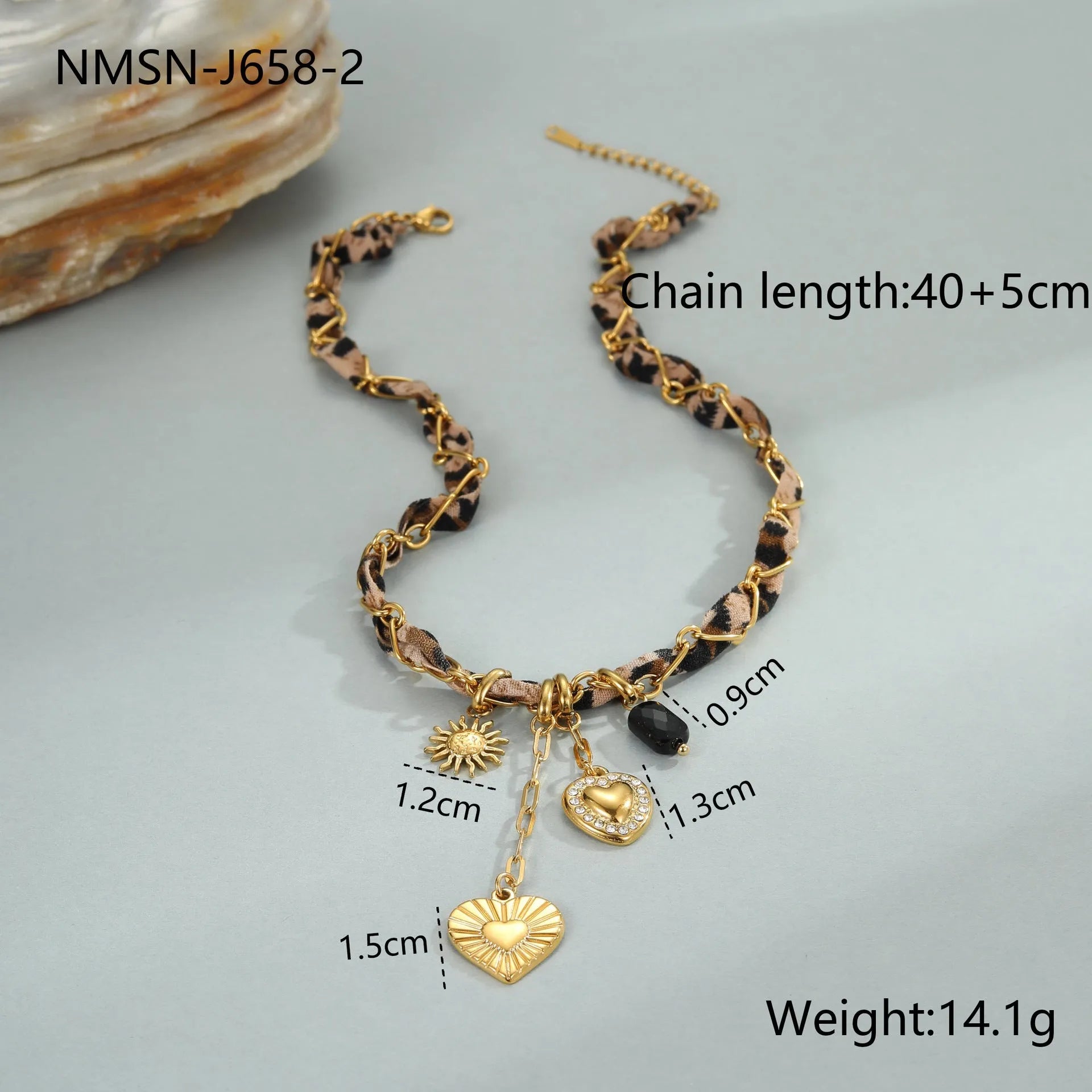 Stainless steel necklace with geometric leopard love pendant on 41-50cm chain, 18K electroplated finish