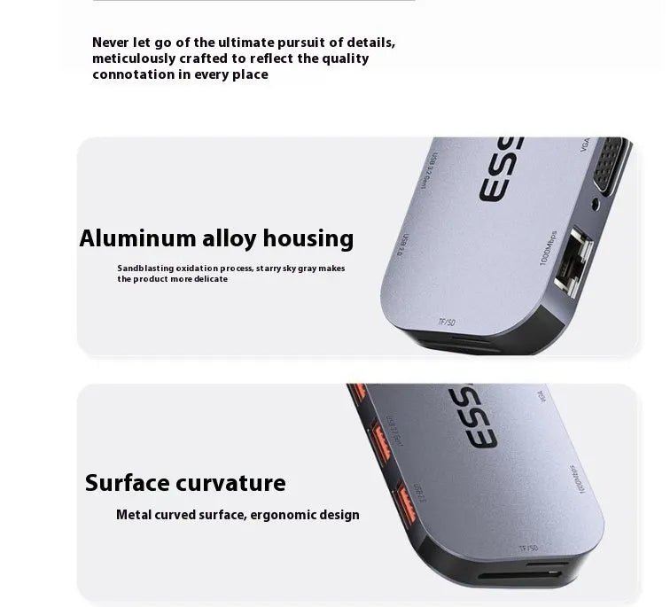 11-in-1 Type-C expansion dock with Gigabit Ethernet, HDMI, VGA, USB ports, and a 20cm cable.