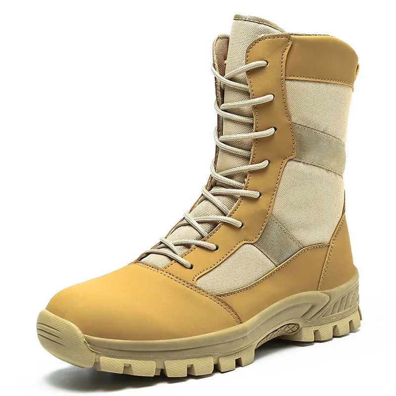 Men's plus size mesh Martin boots in black and camouflage colours showing high-top combat boot design