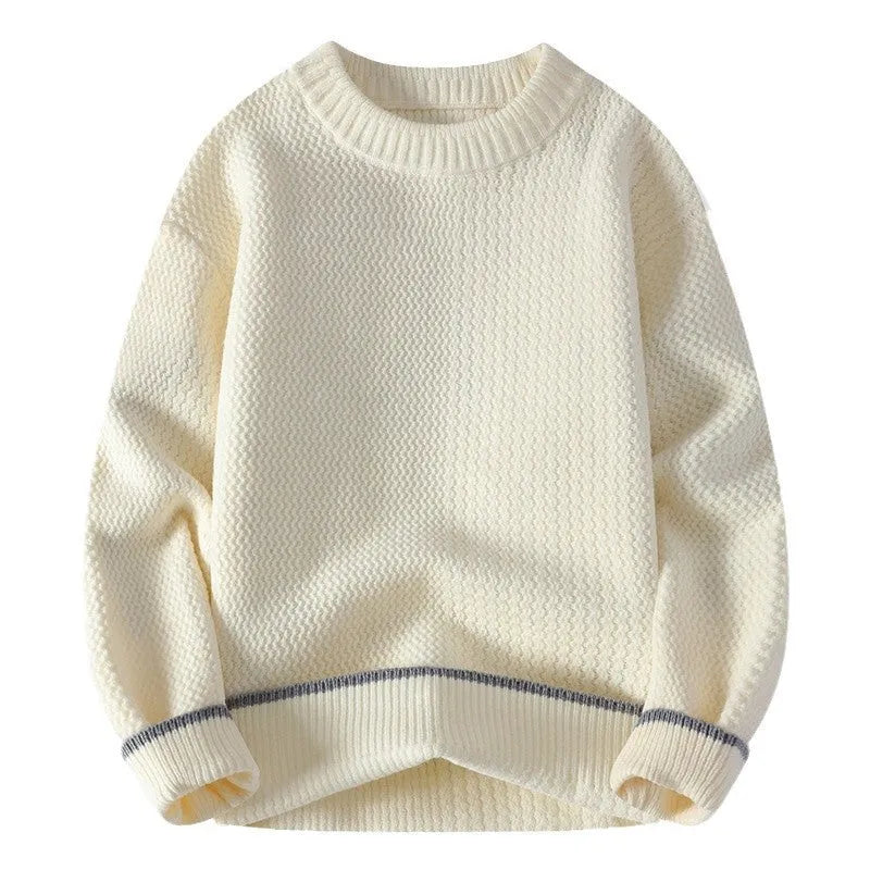 Men's grey casual pullover sweater with round neck and long sleeves