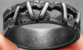 Stainless steel gothic punk ring with dark stitching style and double ring design