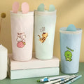 Round canvas pencil bag with cartoon pattern for junior high school pupils, 193x72mm, random colour mixed