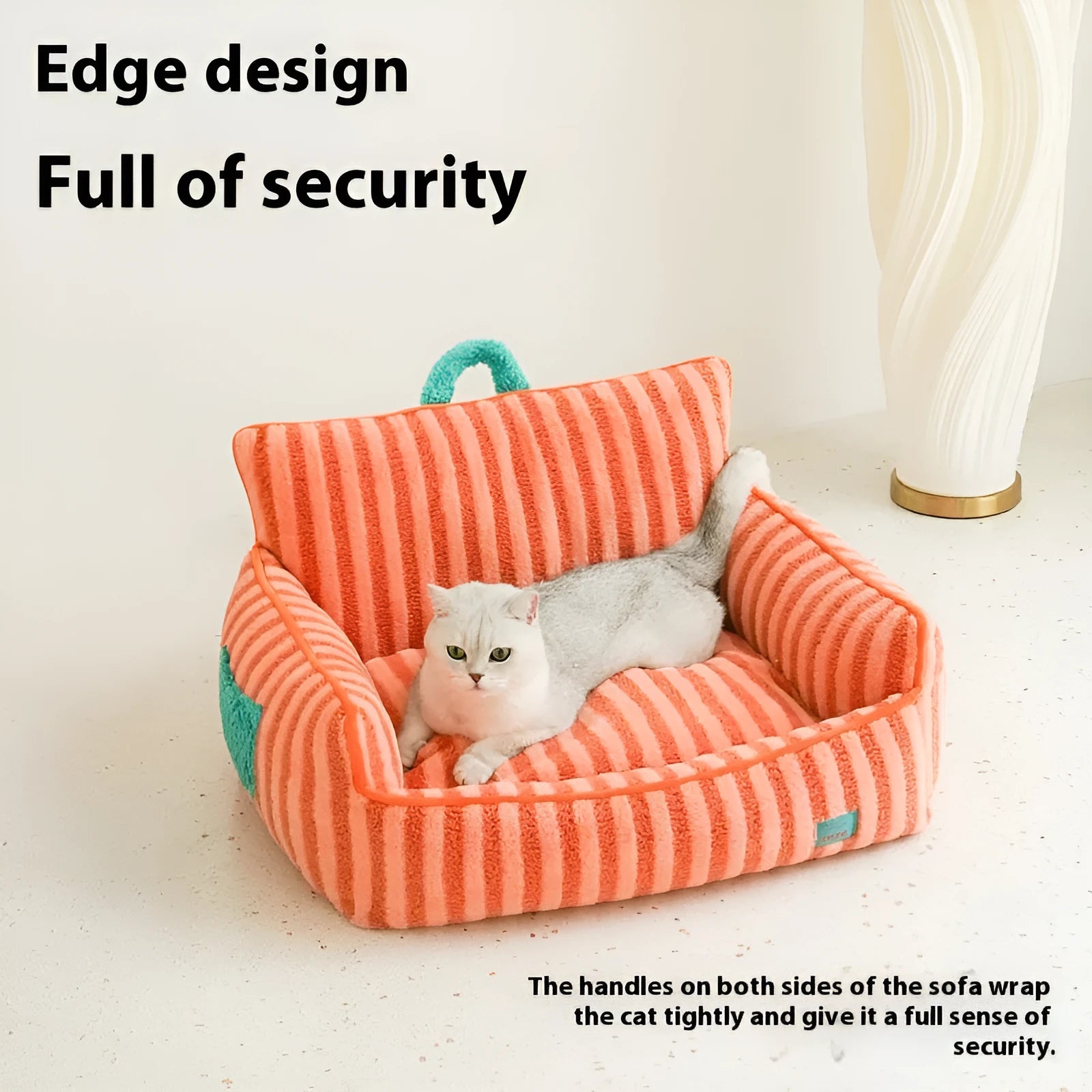 Striped plush pet bed for dogs in yellow, orange, and purple colour options