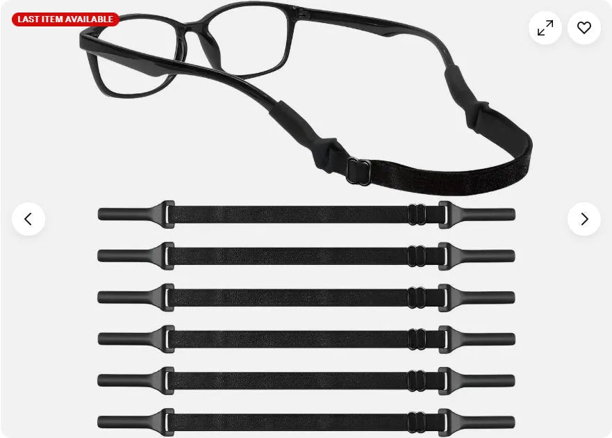Black adjustable glasses cord with silicone earpiece attachments and fibre rope
