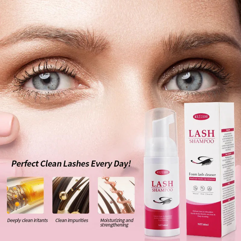 LASH SHAMPOO Mousse Eyelash Cleaning Solution 60ml bottle for false eyelash removal