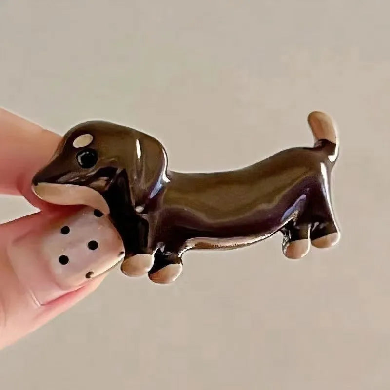 Cute dachshund dog barrettes with electroplated finish, mixed material, unisex design, loose delicate shape