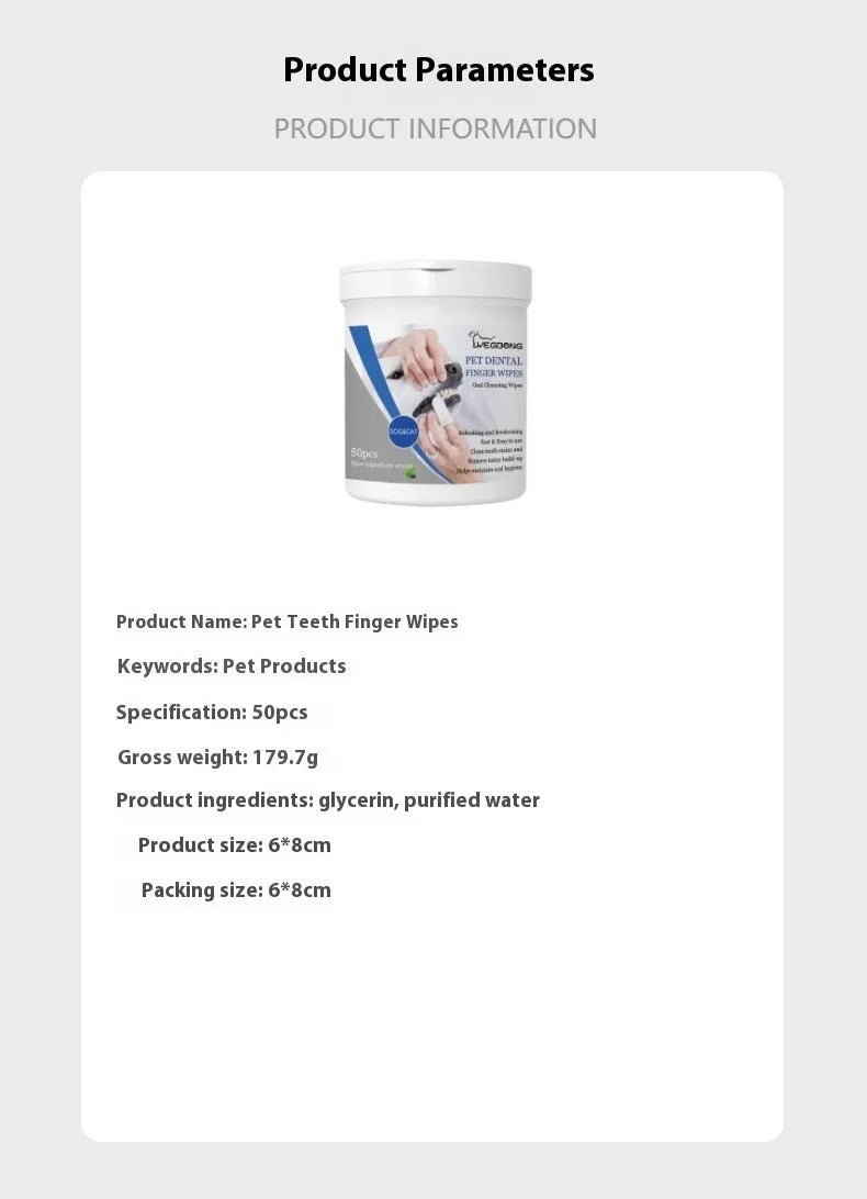Pet teeth finger wipes 50 pieces per can with finger stall for dog oral care