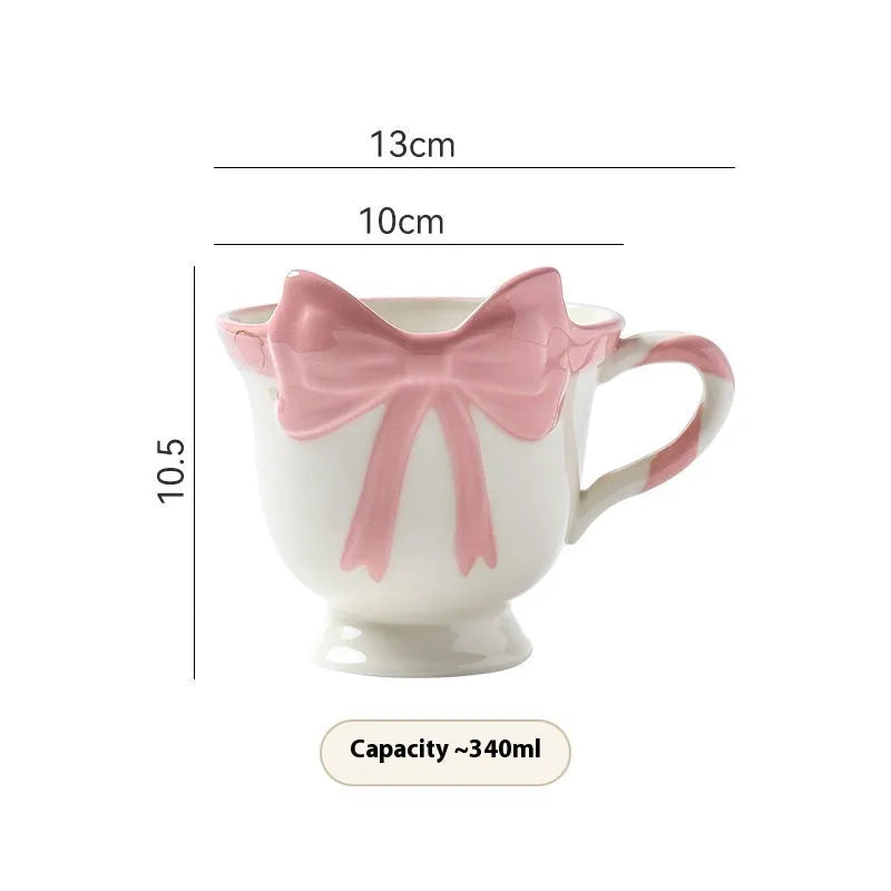 Original girl heart bow design ceramic mug in white powder or black pink colour with 301-400ml capacity