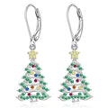 Women's copper Christmas tree earrings with white gold colour plating and star-shaped pendant design