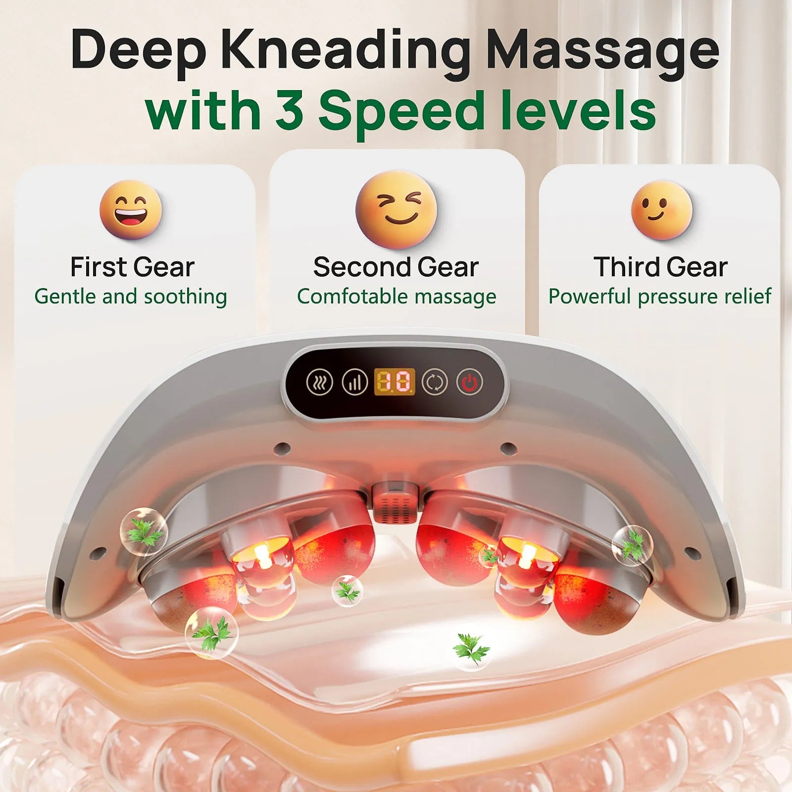 2025 smart bian stone abdominal massager with heat light wave therapy auto kneading dual turntable Type-C charging white