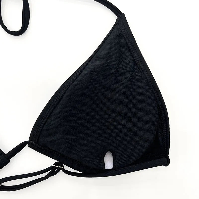Black long sleeve women's bikini swimsuit four-piece set