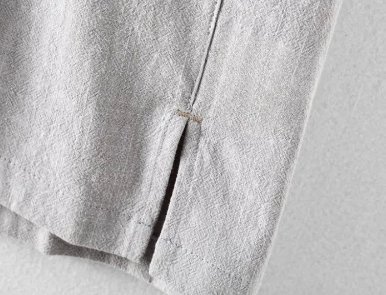 Men's loose fit cotton linen casual shirt in solid colours including milky white, navy blue, light grey and sky blue