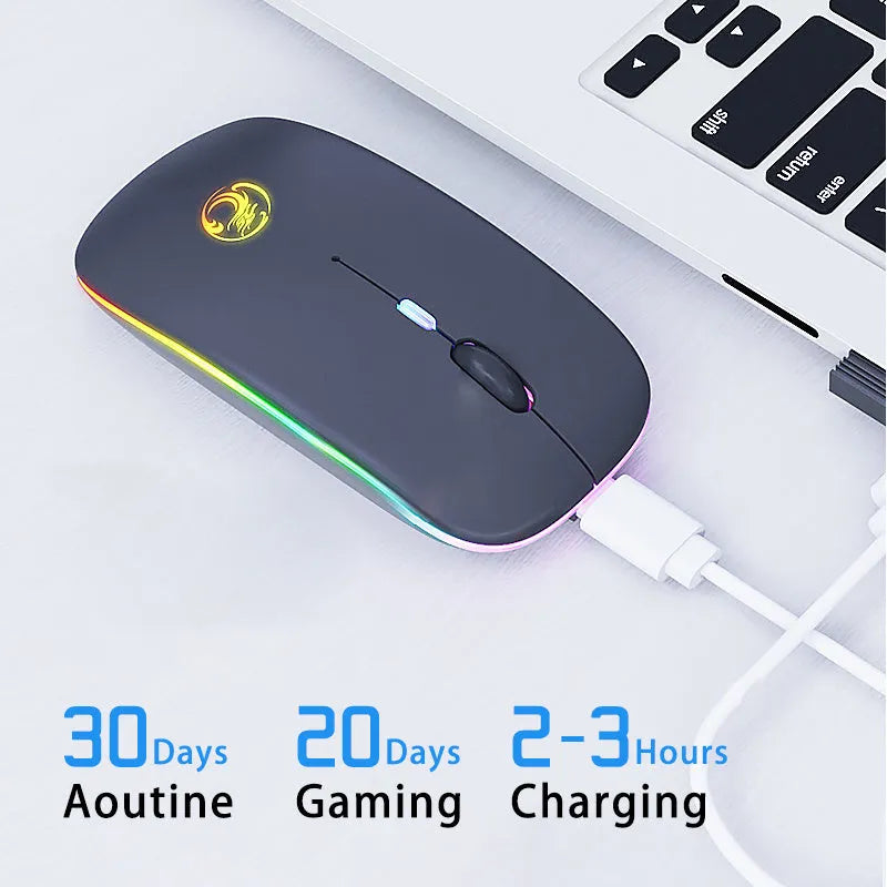 Black or white wireless computer mouse with silent buttons and dual-mode wireless connectivity