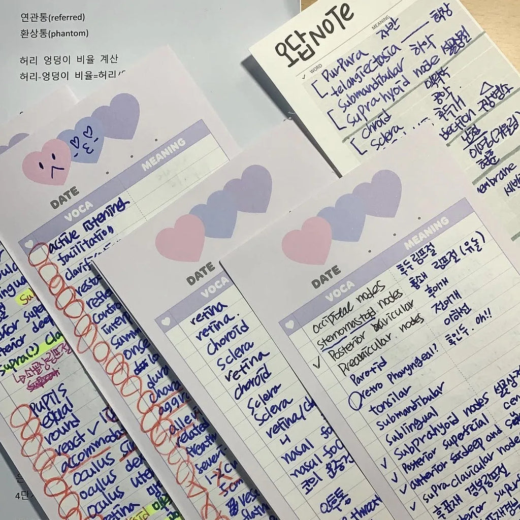 Vertical double-sided learning notepad with coloured cover in half B5 size 9.1x25.7cm
