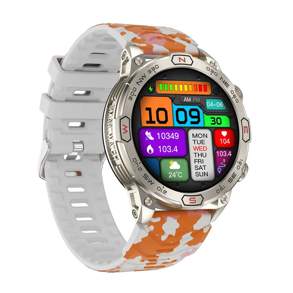 Black sports smartwatch with AMOLED screen and silicone strap on a wrist