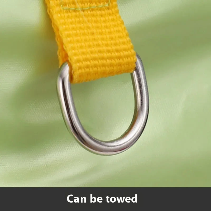 Green waterproof cotton padded dog coat on a large breed dog showing four-legged design.