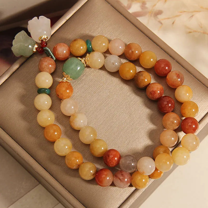 Natural Jinsi Jade multi-layer bracelet for women with orchid pendant colour option on plain background
