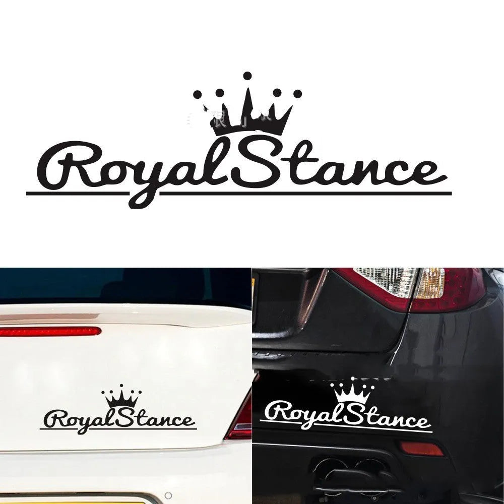 Reflective crown design car sticker on a vehicle window, showing black, white and colour options.