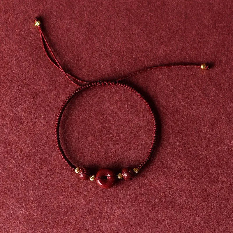 Cinnabar safety buckle bracelet with heart-shaped buckle and red rope, simple style
