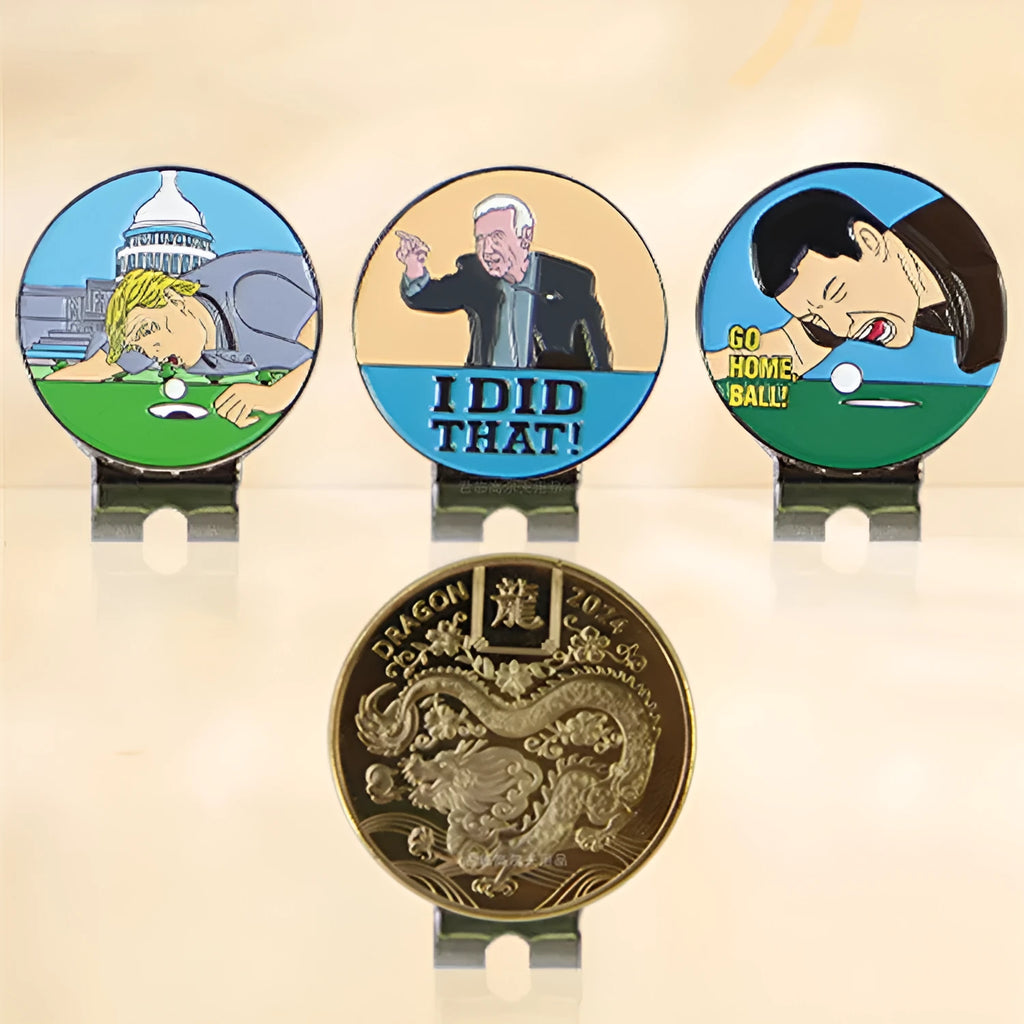 Zinc alloy golf hat clip with engraved dragon year pattern design