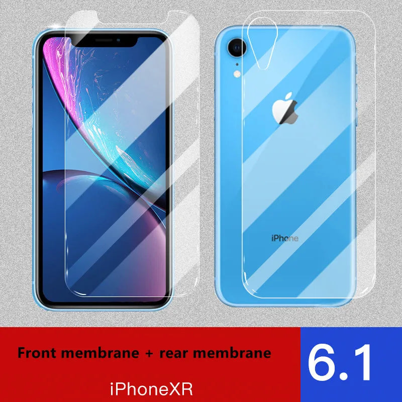 Apple iPhone tempered glass screen protector film for front and rear, showing half-screen design