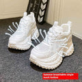 White women's PU leather lace-up height increasing dad shoes with round toe and super high heel