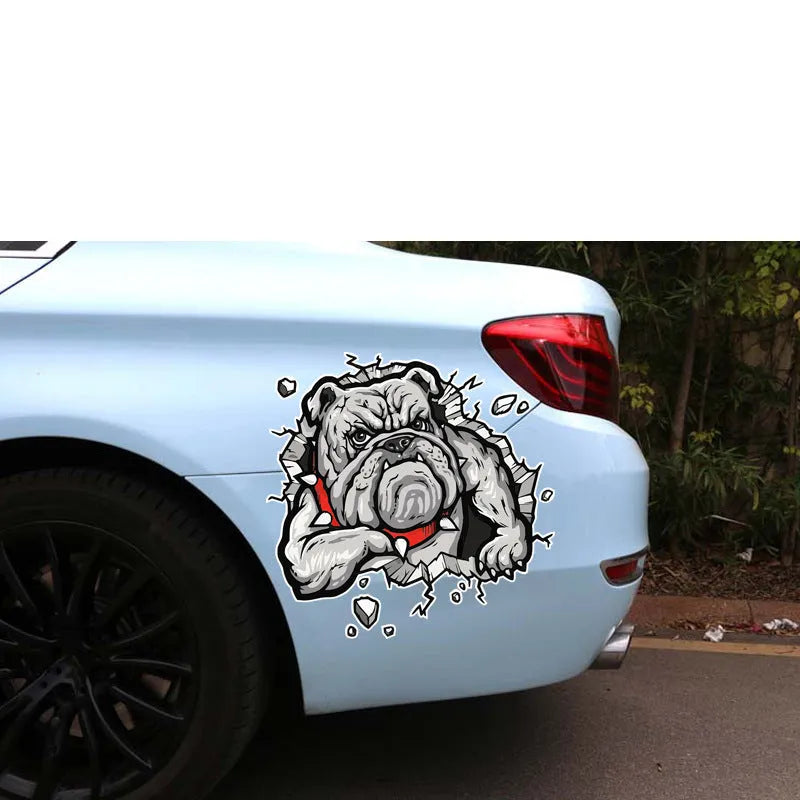 Quirky Ideas motorcycle decorative sticker dog pattern 17x17 cm gray paper bumper sticker on a dark surface
