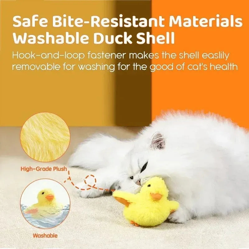 Yellow flapping duck cat toy with vibration sensor and USB charging cable