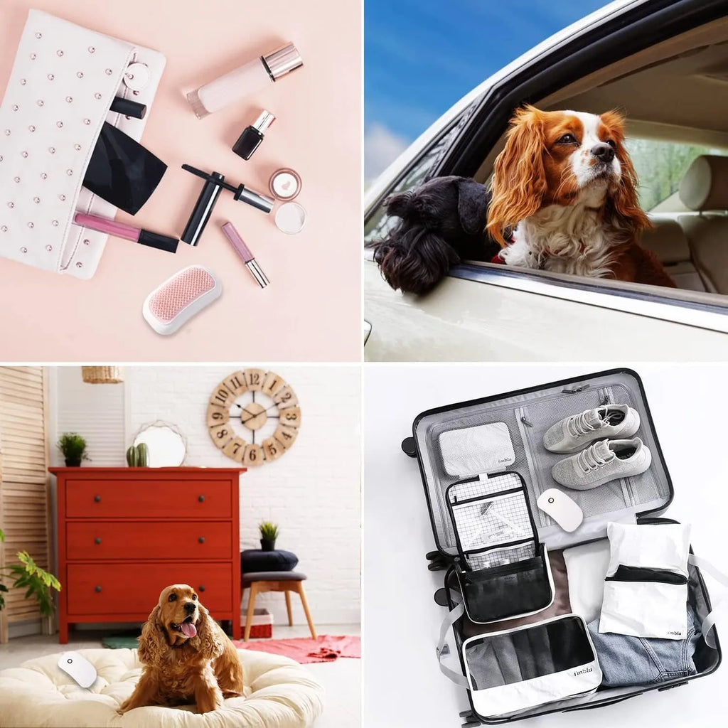 Pink handheld electric pet brush with TPE comb teeth for grooming cats and dogs.