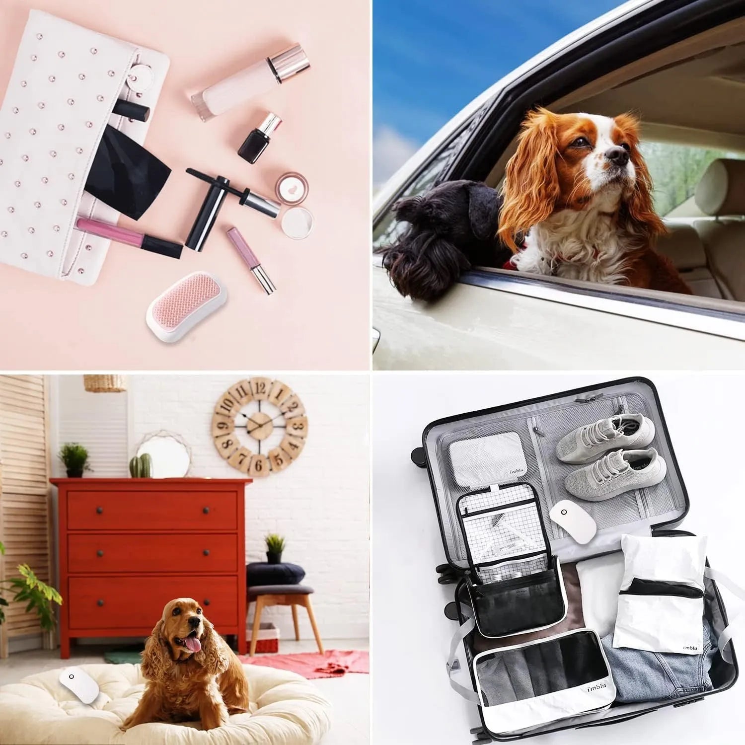 Pink handheld electric pet brush with TPE comb teeth for grooming cats and dogs.