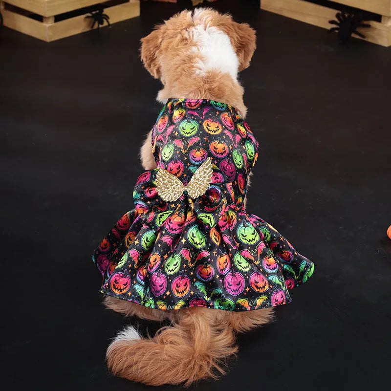 Angel wings Halloween dog costume in bright pumpkin colour with size options
