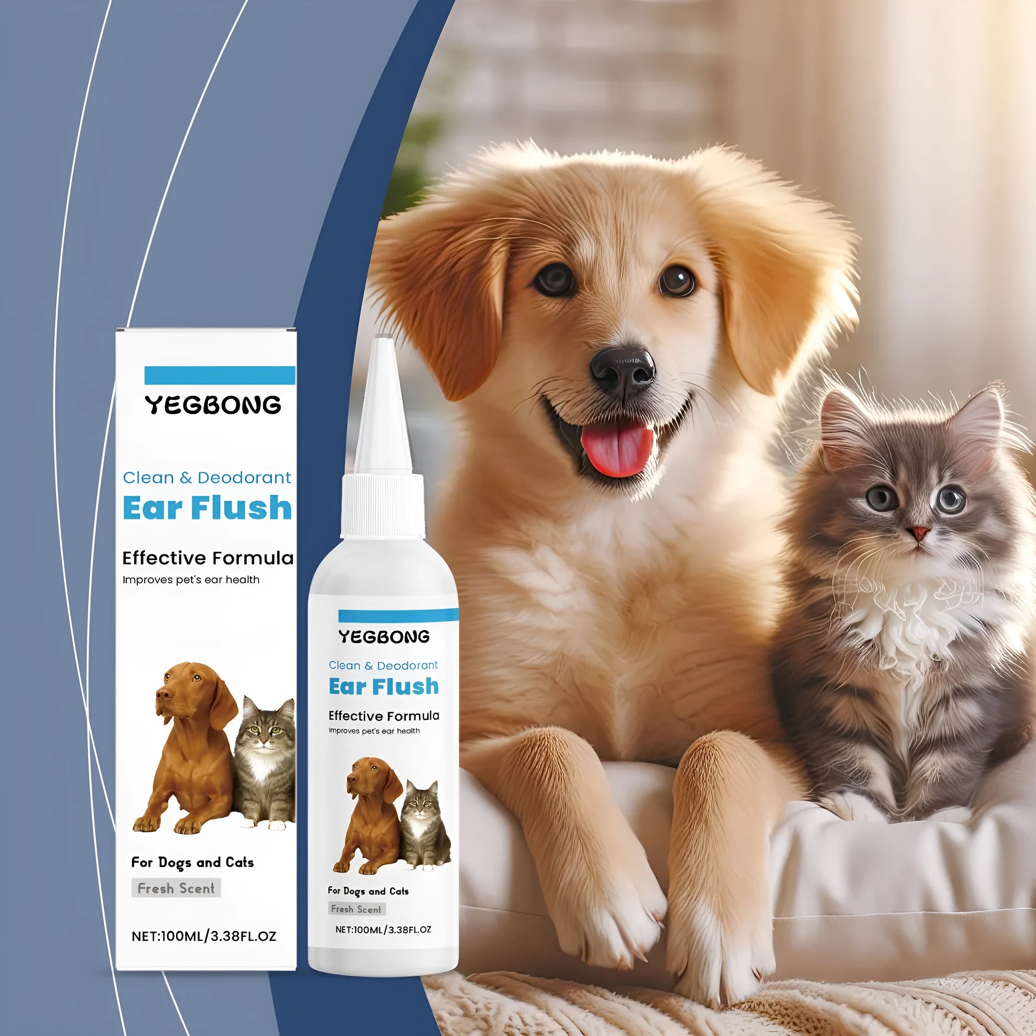 100ml bottle of dogs and cats ear cleaner with applicator tip for gentle earwax removal