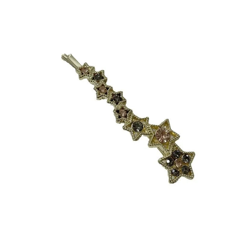 Gold alloy rhinestone barrette clip with five-pointed star and single word design for side bangs