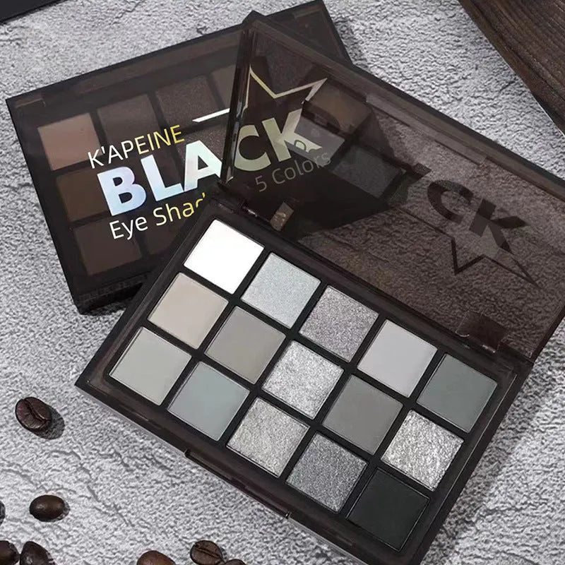 15-colour eye shadow palette with shimmer and matte finishes for smoky makeup looks